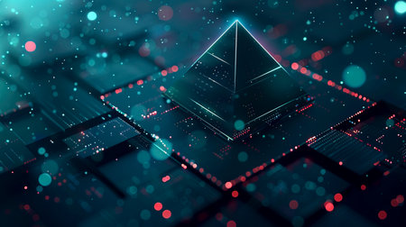 The Future: A Minimalistic Representation of Technology Through Geometric Shapes in Dark Colors with Navy Blue and Mint Green Accents created with Generative AI technologyの素材