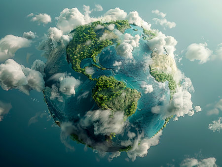 Hyper Realistic Earth: A Stunning 3D Depiction from Space created with Generative AI technologyの素材