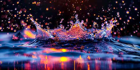 Iridescent Liquid Splashes: A Mesmerizing Display on a Black Canvas created with Generative AI technologyの素材