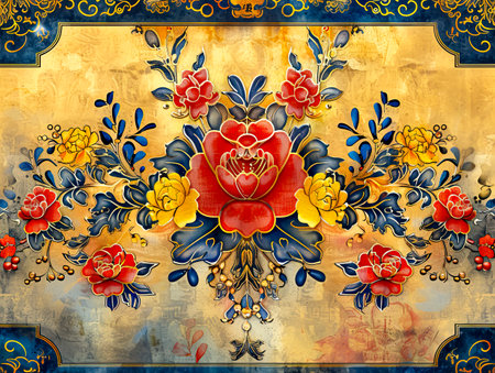 Elegant Fusion: Chinese Loong Patterns in Gold and Blue Embroidery created with Generative AI technologyの素材
