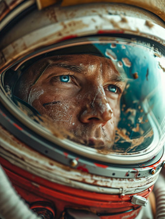 Close Encounters: A Stunning Close-Up of a Spaceman's Mars Helmet Portrait created with Generative AI technologyの素材