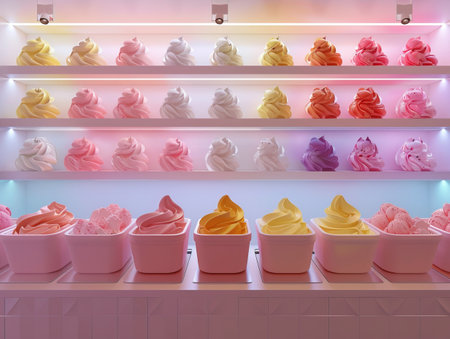 Assorted Ice Cream Flavors Display Created with Generative AI Technologyの素材