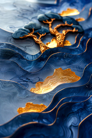 Golden Flow: A Velvety Sky of Intricate Illustrations created with Generative AI technologyの素材