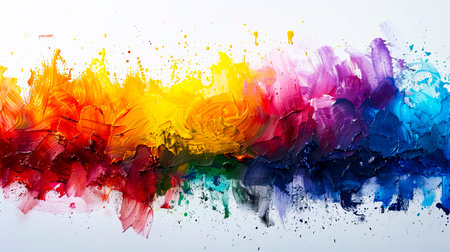 Vibrant Paint Splatters on a Clean White Canvas created with Generative AI technologyの素材