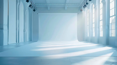 Elegant White Photography Studio Background Set for Professional Shots created with Generative AI technologyの素材
