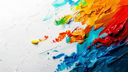 Vibrant Paint Splatters on a Minimalist White Canvas created with Generative AI technologyの素材