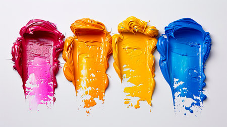 Vibrant Paint Splashes on a Clean White Canvas created with Generative AI technologyの素材