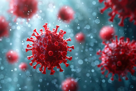 Viral Red Spheres in the Distance created with Generative AI technologyの素材