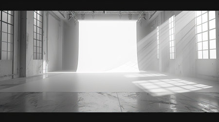 Elegant White Photography Studio Background Set for Professional Shots created with Generative AI technologyの素材