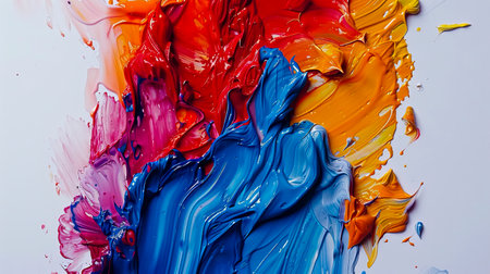 Vibrant Paint Splashes on a Clean White Canvas created with Generative AI technologyの素材