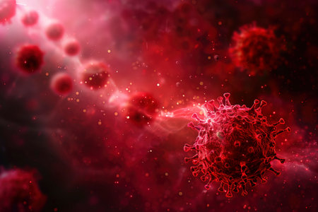 Red Virus Balls Swirling in the Distance created with Generative AI technologyの素材