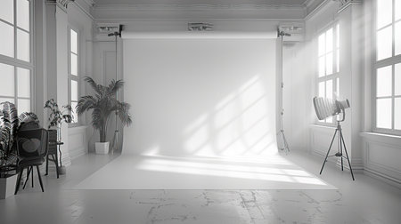 Elegant White Photography Studio Backdrop Collection created with Generative AI technologyの素材
