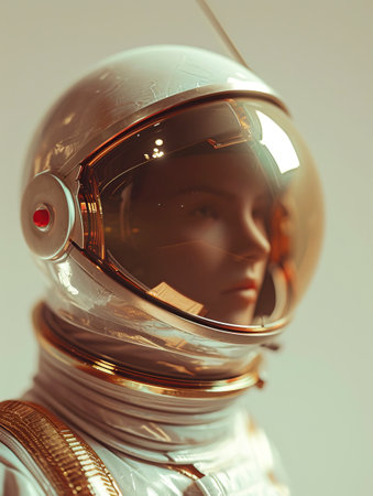 Close-up Portrait of an Astronaut's Mars Helmet with Space Suit Reflection, Captured in Stunning Detail - created with Generative AI technologyの素材