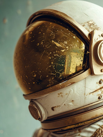 Astronaut's Close-Up Mars Helmet Portrait with Space Suit Reflection, Cosmic Explorer Theme, generated with Generative AI technology.の素材