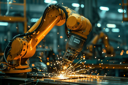 Automobile Industry Labor Management - automation, robotics, worker empowerment. A new era of control and collaboration in car manufacturing created with Generative AI technology.の素材