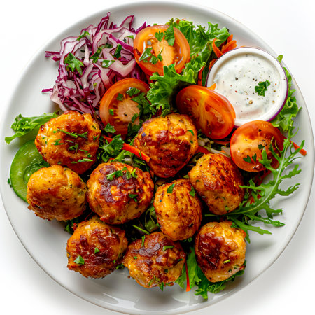 Delicious Platter: Kofta, Nuggets, and Chicken Cutlets with Salad, created with Generative AI technologyの素材