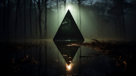 Eerie Shadows Cast Upon Misty Marsh, Obsidian Skyline - created with Generative AI technologyの素材