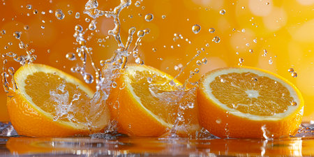 Vibrant Citrus Splash: Stunning Orange Fruits and Juice on White Background, created with Generative AI technologyの素材
