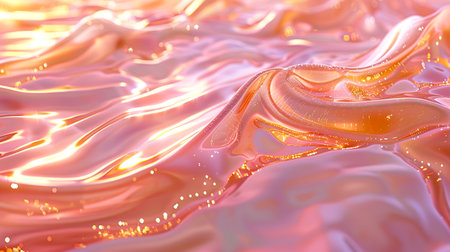 Dreamy Holographic Elegance: Liquid Light Pink and Gold Reflections Created with Generative AI Technologyの素材