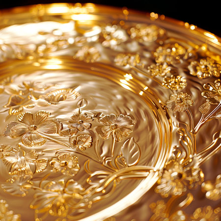 Golden Glow: A Collection of Shimmering Gold Plate Images created with Generative AI technologyの素材