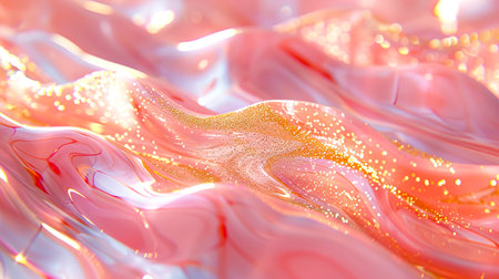 Dreamy Holographic Elegance: Liquid Light Pink and Gold Reflections Created with Generative AI Technologyの素材