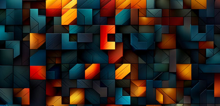 Vibrant Geometric Patterns: Triangles, Cubes, and Rhombuses in Colorful Harmony created with Generative AI technologyの素材