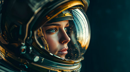 Close-Up Portrait of an Astronaut's Helmet on Mars: A Space Exploration Adventure created with Generative AI technologyの素材