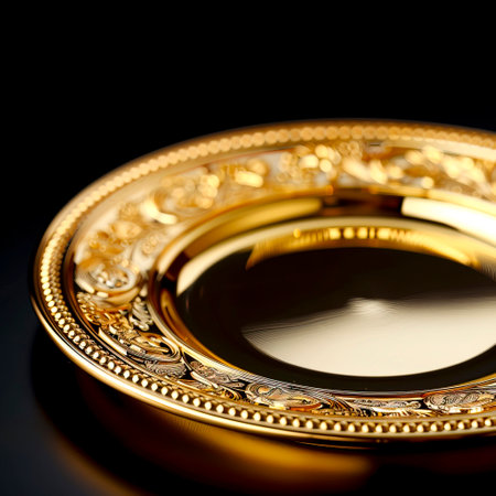 Gleaming Gold Platter A Luxurious Touch for Your Restaurant Website Backgrounds created with Generative AI technologyの素材