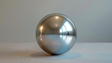 Shiny sphere on pale gray backdrop created with Generative AI technologyの素材