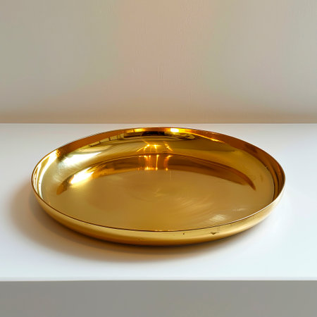 Golden Elegance Shiny Gold Plate Backgrounds for Restaurant Websites created with Generative AI technologyの素材