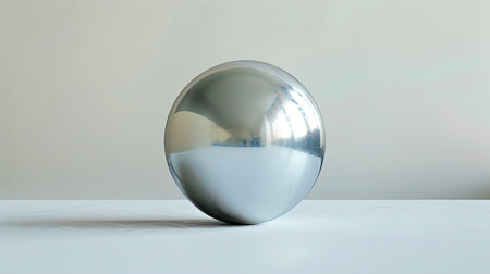 Shiny sphere on pale gray backdrop created with Generative AI technologyの素材