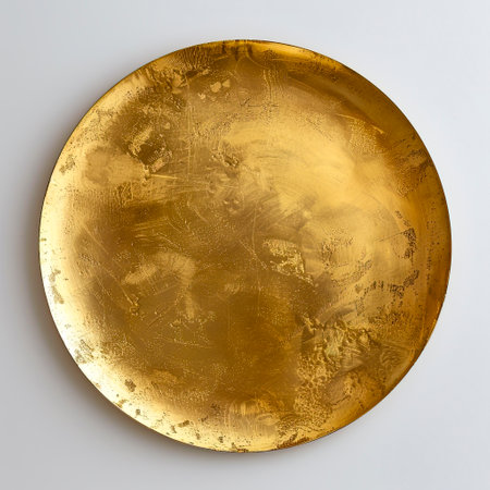 Golden Elegance Shimmering Gold Plate Backgrounds for Restaurant Websites created with Generative AI technologyの素材
