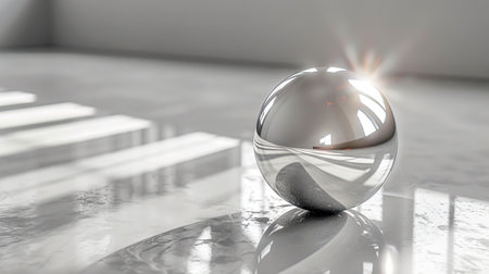 Shiny orb on pale gray backdrop created with Generative AI technologyの素材