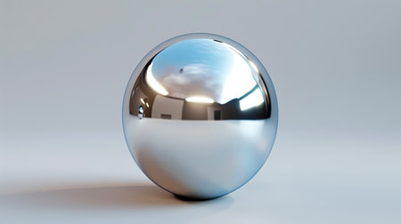 Shiny sphere on pale gray backdrop created with Generative AI technologyの素材
