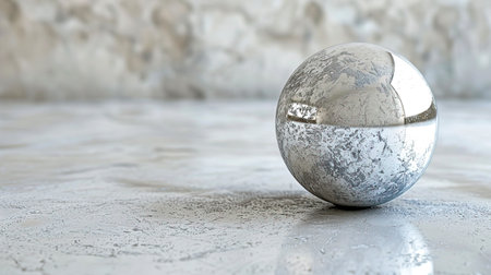 Shiny metallic sphere on soft gray backdrop created with Generative AI technologyの素材