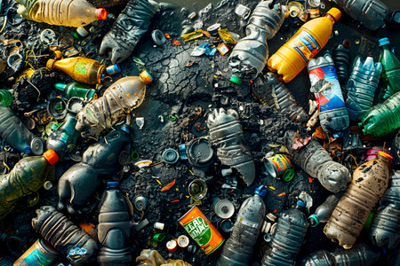 Colorful plastic bottles stacked in a pile for recycling an ecofriendly solution for a brighter future created with Generative AI technologyの素材
