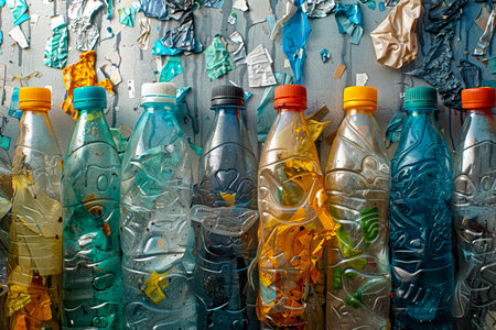 Vibrant Colorful Bottles in a Pile of Plastic for Recycling created with Generative AI technologyの素材