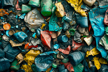 Colorful plastic bottles stacked in a recycling pile a sustainable solution for a greener future created with Generative AI technologyの素材
