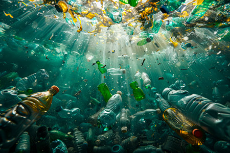 Plastic Peril Deep Sea Crisis of Underwater Pollution created with Generative AI technologyの素材