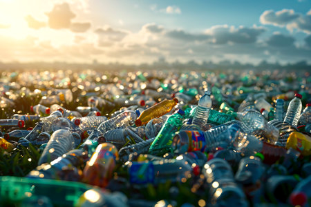 Plastic Pollution Crisis Unrecycled Plastics Threatening Our Environment created with Generative AI technologyの素材