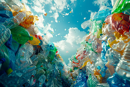 The Plastic Predicament Unrecycled Waste Threatening Our Environment created with Generative AI technologyの素材