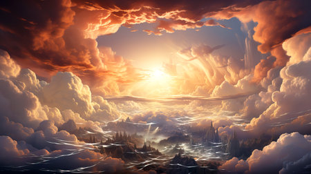 Apocalyptic Skies: A Fantastical Journey Through Orange and Purple Clouds created with Generative AI technologyの素材