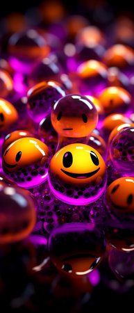 Colorful Smiles: Purple, Blue, and Orange Backgrounds created with Generative AI technologyの素材