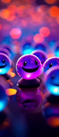 Vibrant Smiley Emojis in Purple, Blue, and Orange Background created with Generative AI technologyの素材