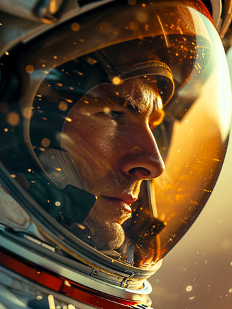 Close Encounter: Astronaut's Mars Helmet in Stunning Detail Created with Generative AI Technologyの素材