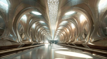 Halo Kaleidoscope Subway Station: Parametric Modular Architecture and Minimalist Design, Created with Generative AI Technology.の素材
