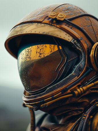 Exploration of the Red Planet: Astronaut's Close-Up Portrait in Mars Helmet Created with Generative AI Technologyの素材