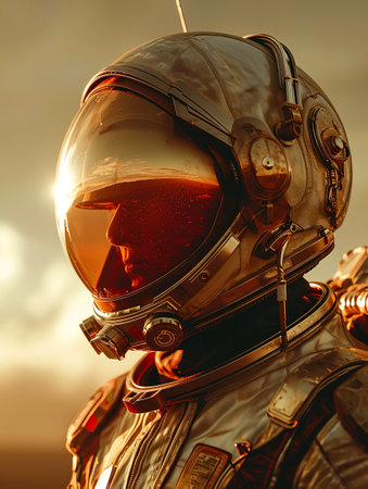 Close Encounter: Astronaut's Helmet on Mars, created with Generative AI technologyの素材