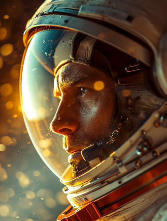 Close Encounter: Astronaut's Mars Helmet Intimate Portrait created with Generative AI technologyの素材