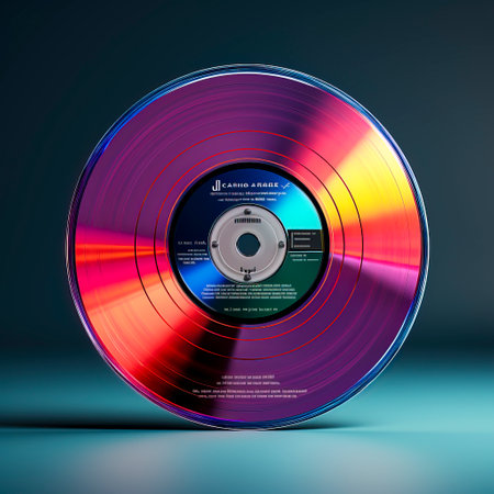 Dynamic CD Display: Three-Thirds Perspective with Minimalist Background created with Generative AI technologyの素材